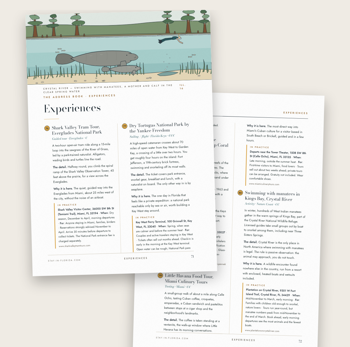 The Experiences chapter of The Florida Guide, opening on swimming with manatees in Crystal River